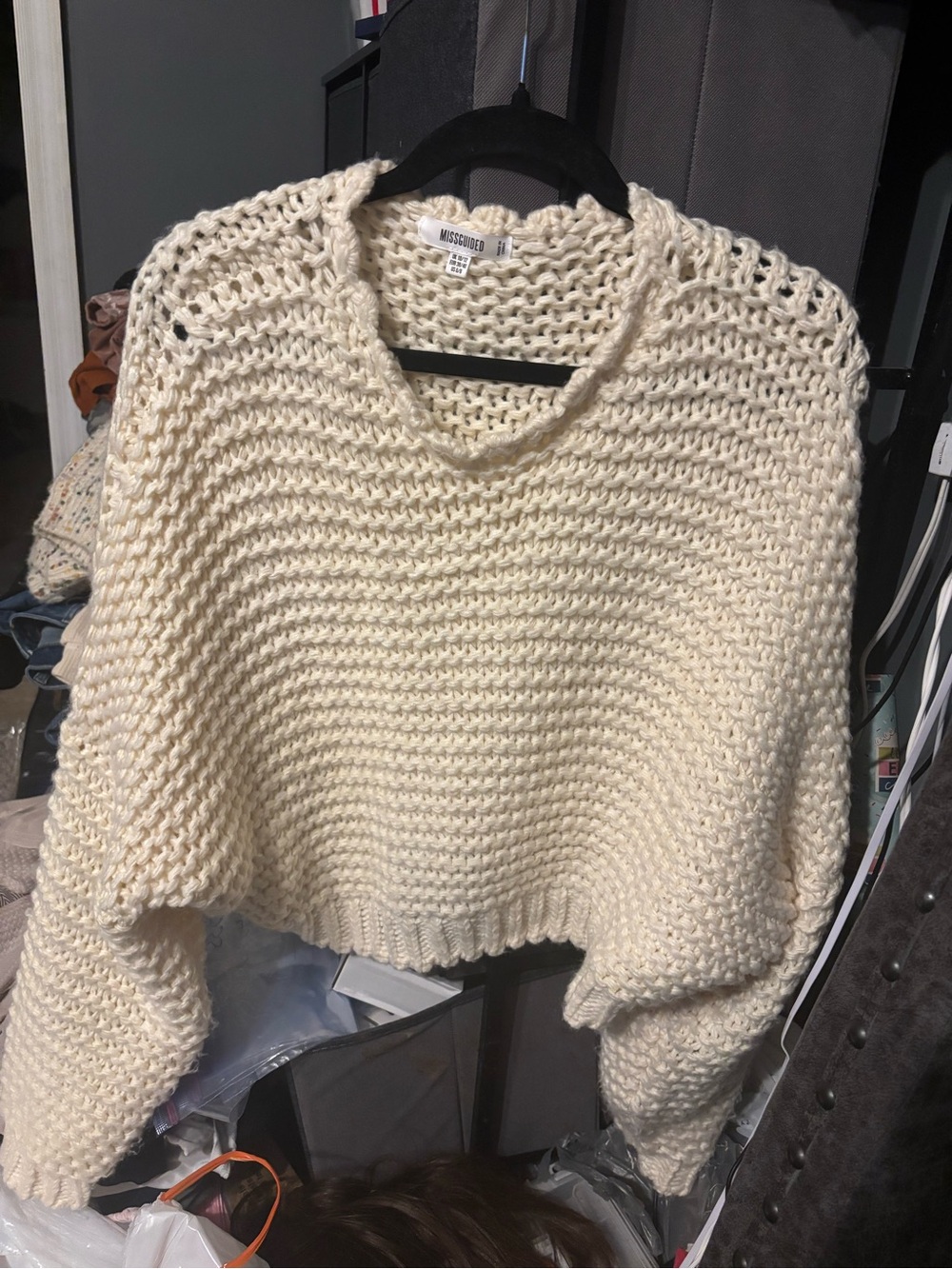 Missguided Cream Chunky Open-Stitch Crew Neck Sweater